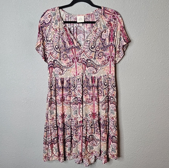 KNOX ROSE Floral Gauze Midi Dress Sz XS Peasant Tiered Boho Cottagecore  Paisley - Picture 1 of 9